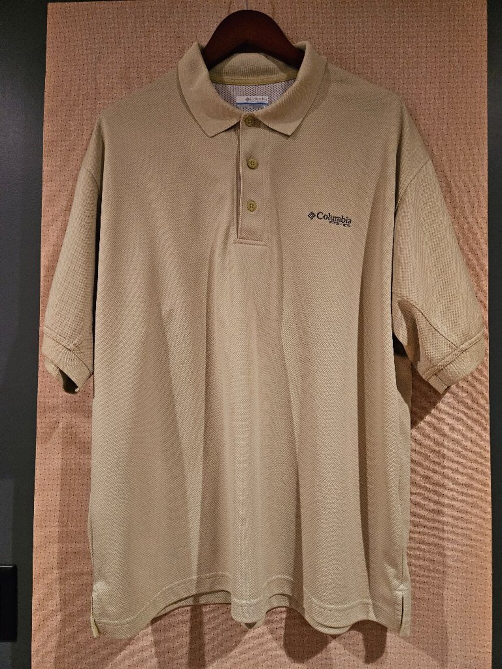 Columbia PFG Performance Fishing Polo Shirt Beige Tan Omni-Shade - Men's Large